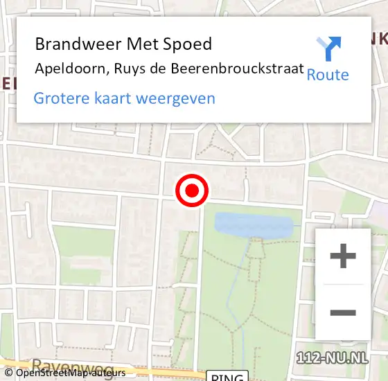 Locatie op kaart van de 112 melding: Brandweer Met Spoed Naar Apeldoorn, Ruys de Beerenbrouckstraat op 6 oktober 2021 11:45