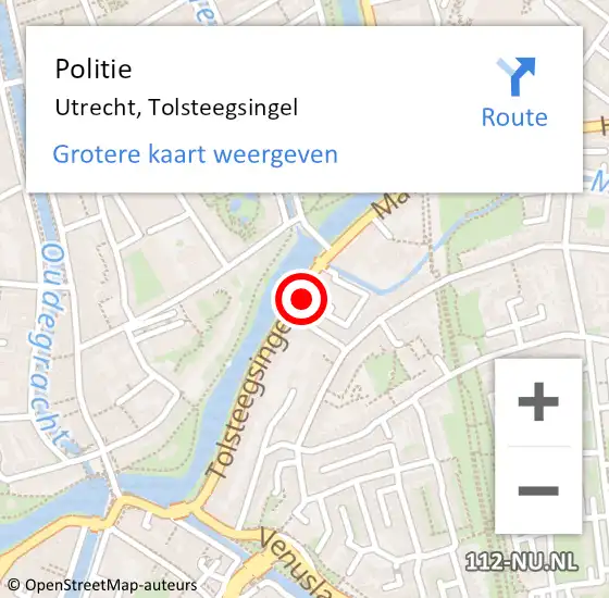 Locatie op kaart van de 112 melding: Politie Utrecht, Tolsteegsingel op 6 oktober 2021 23:32