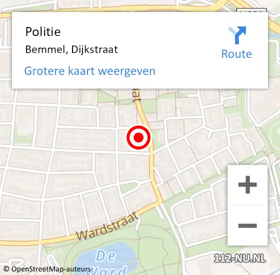 Locatie op kaart van de 112 melding: Politie Bemmel, Dijkstraat op 7 oktober 2021 07:51
