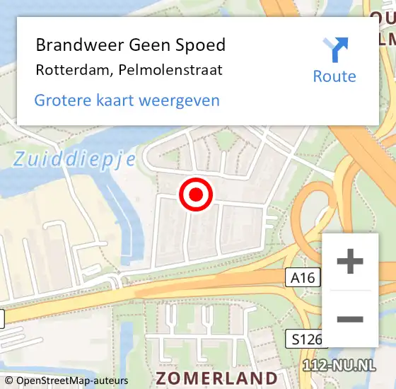 Locatie op kaart van de 112 melding: Brandweer Geen Spoed Naar Rotterdam, Pelmolenstraat op 7 oktober 2021 08:58