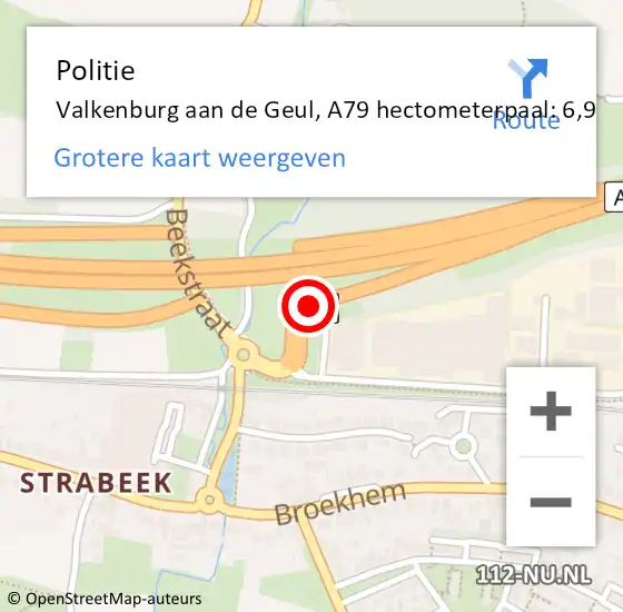 Locatie op kaart van de 112 melding: Politie Valkenburg aan de Geul, A79 hectometerpaal: 6,9 op 7 oktober 2021 12:05