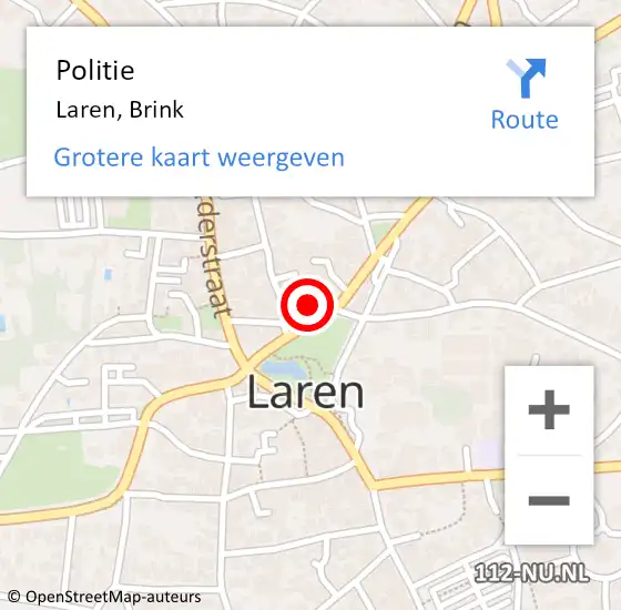 Locatie op kaart van de 112 melding: Politie Laren, Brink op 7 oktober 2021 12:52