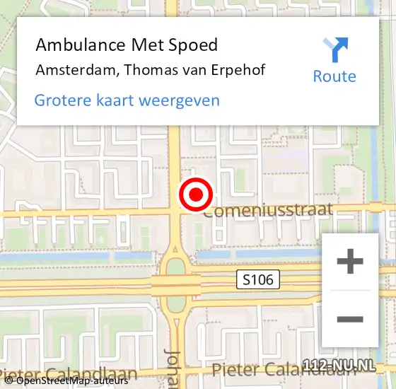 Locatie op kaart van de 112 melding: Ambulance Met Spoed Naar Amsterdam, Thomas van Erpehof op 7 oktober 2021 13:27