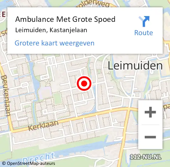 Locatie op kaart van de 112 melding: Ambulance Met Grote Spoed Naar Leimuiden, Kastanjelaan op 7 oktober 2021 15:00