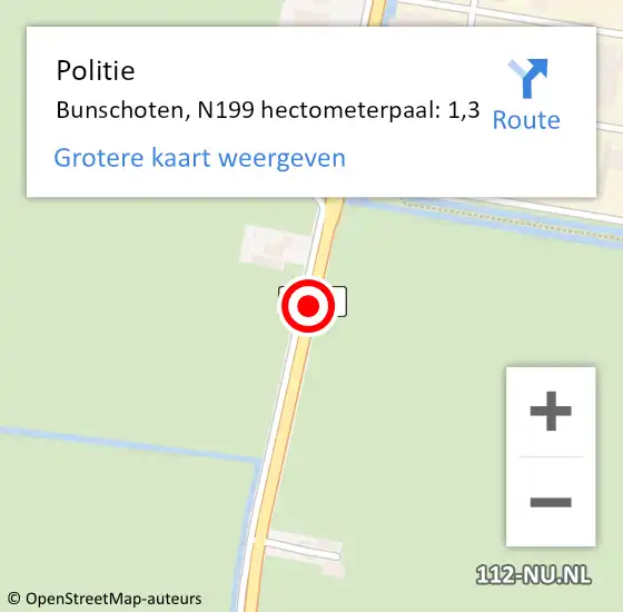 Locatie op kaart van de 112 melding: Politie Bunschoten, N199 hectometerpaal: 1,3 op 7 oktober 2021 17:39