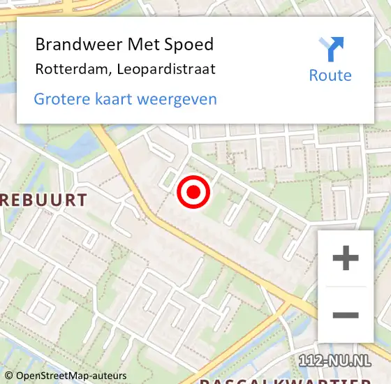 Locatie op kaart van de 112 melding: Brandweer Met Spoed Naar Rotterdam, Leopardistraat op 7 oktober 2021 20:08