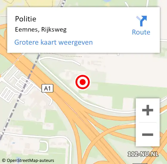 Locatie op kaart van de 112 melding: Politie Eemnes, Rijksweg op 7 oktober 2021 23:13