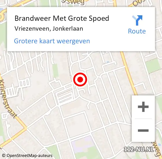 Locatie op kaart van de 112 melding: Brandweer Met Grote Spoed Naar Vriezenveen, Jonkerlaan op 8 oktober 2021 03:19