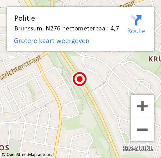 Locatie op kaart van de 112 melding: Politie Brunssum, N276 hectometerpaal: 4,7 op 8 oktober 2021 05:17