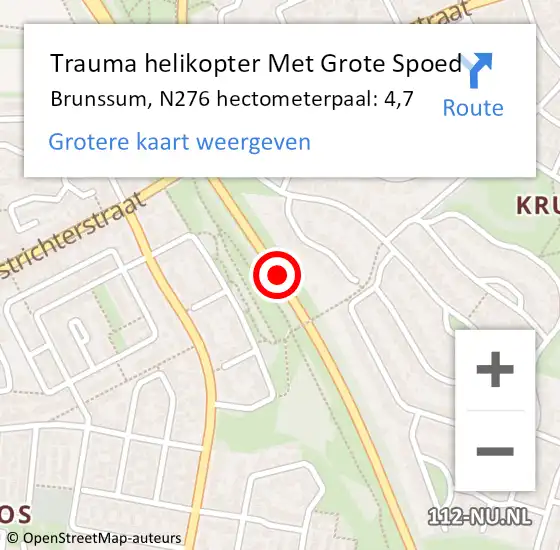 Locatie op kaart van de 112 melding: Trauma helikopter Met Grote Spoed Naar Brunssum, N276 hectometerpaal: 4,7 op 8 oktober 2021 05:25