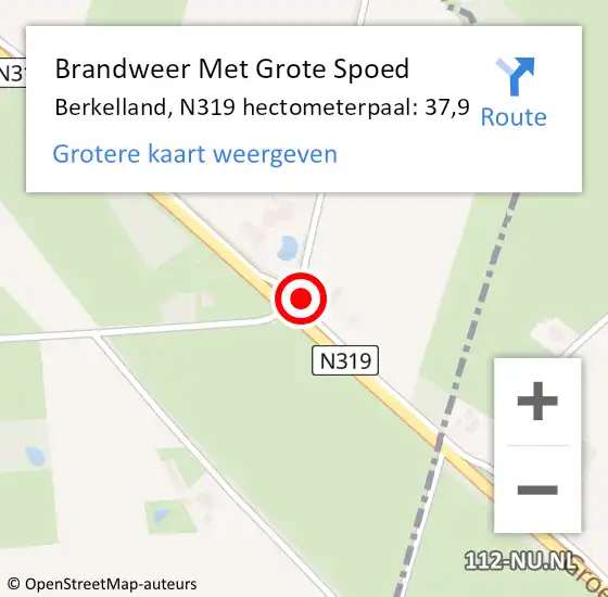 Locatie op kaart van de 112 melding: Brandweer Met Grote Spoed Naar Berkelland, N319 hectometerpaal: 37,9 op 8 oktober 2021 07:21