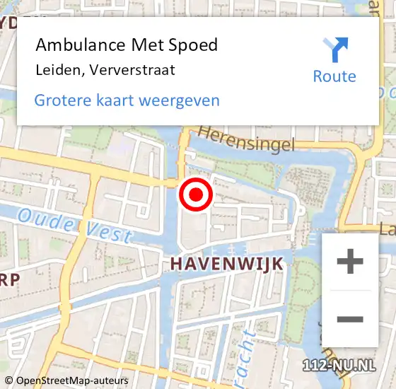 Locatie op kaart van de 112 melding: Ambulance Met Spoed Naar Leiden, Ververstraat op 8 oktober 2021 08:36