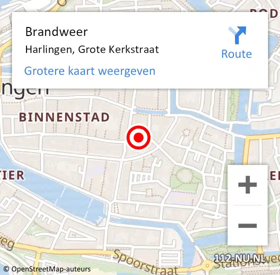 Locatie op kaart van de 112 melding: Brandweer Harlingen, Grote Kerkstraat op 8 oktober 2021 10:46
