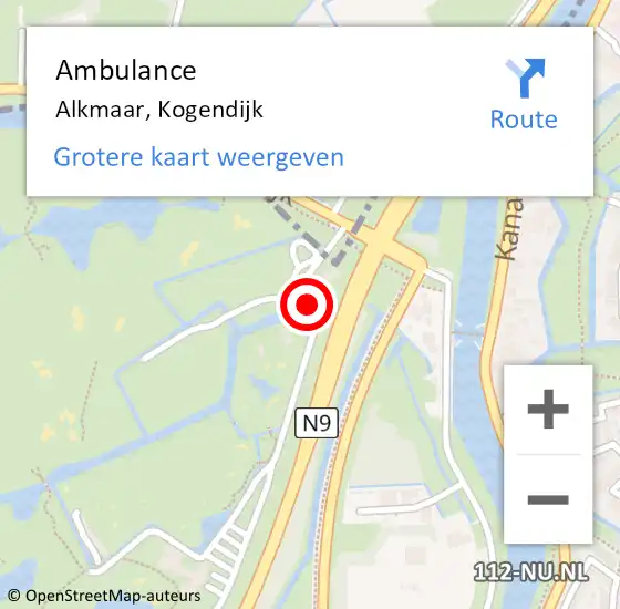 Locatie op kaart van de 112 melding: Ambulance Alkmaar, Kogendijk op 8 oktober 2021 14:15