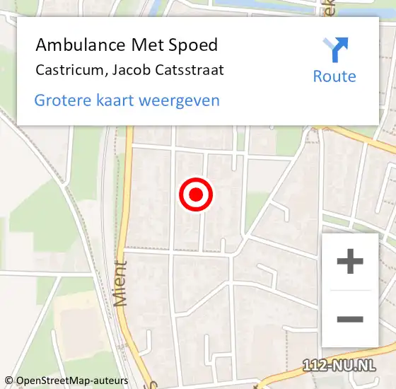 Locatie op kaart van de 112 melding: Ambulance Met Spoed Naar Castricum, Jacob Catsstraat op 8 oktober 2021 14:40