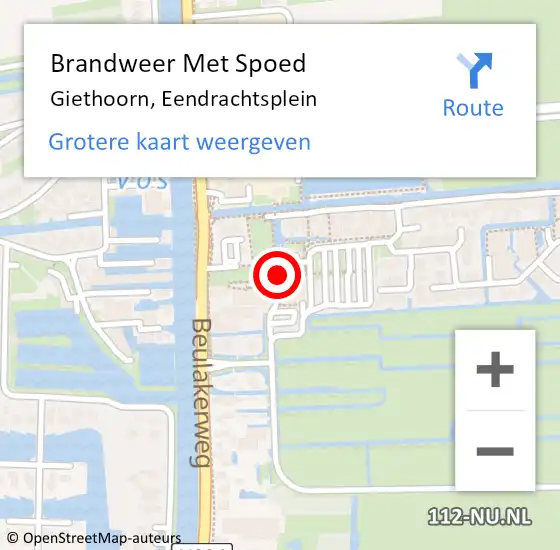 Locatie op kaart van de 112 melding: Brandweer Met Spoed Naar Giethoorn, Eendrachtsplein op 8 oktober 2021 15:41