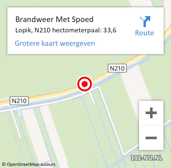 Locatie op kaart van de 112 melding: Brandweer Met Spoed Naar Lopik, N210 hectometerpaal: 33,6 op 8 oktober 2021 16:01