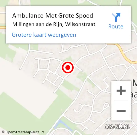 Locatie op kaart van de 112 melding: Ambulance Met Grote Spoed Naar Millingen aan de Rijn, Wilsonstraat op 8 oktober 2021 16:14