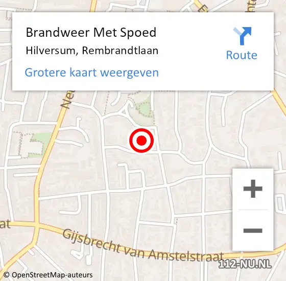 Locatie op kaart van de 112 melding: Brandweer Met Spoed Naar Hilversum, Rembrandtlaan op 8 oktober 2021 17:03