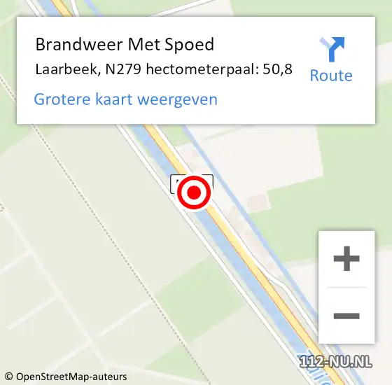 Locatie op kaart van de 112 melding: Brandweer Met Spoed Naar Laarbeek, N279 hectometerpaal: 50,8 op 8 oktober 2021 22:17