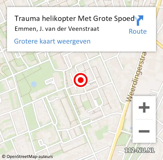 Locatie op kaart van de 112 melding: Trauma helikopter Met Grote Spoed Naar Emmen, J. van der Veenstraat op 9 oktober 2021 00:23