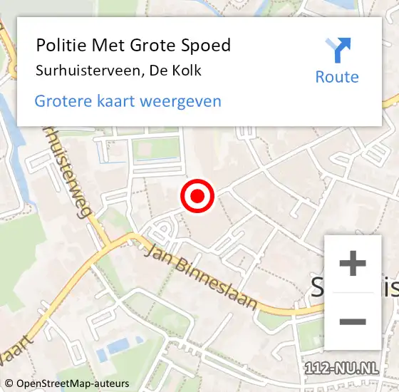 Locatie op kaart van de 112 melding: Politie Met Grote Spoed Naar Surhuisterveen, De Kolk op 9 oktober 2021 00:38