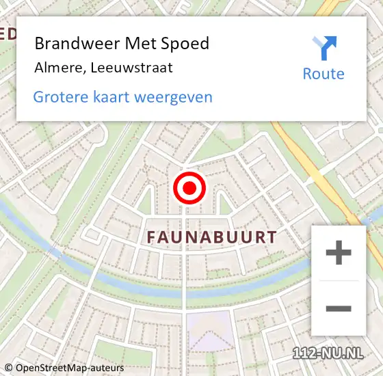 Locatie op kaart van de 112 melding: Brandweer Met Spoed Naar Almere, Leeuwstraat op 9 oktober 2021 01:30