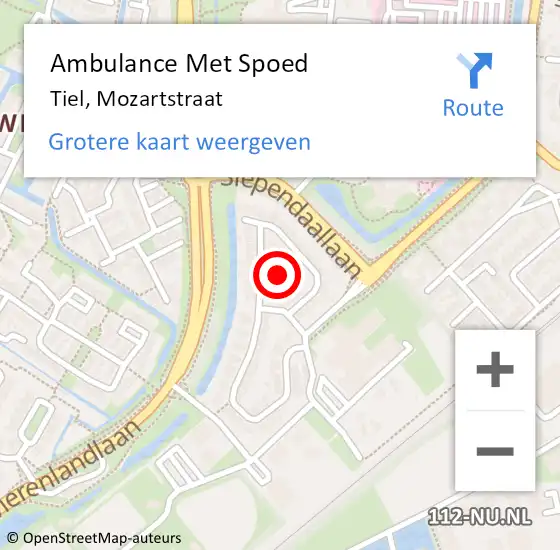 Locatie op kaart van de 112 melding: Ambulance Met Spoed Naar Tiel, Mozartstraat op 9 oktober 2021 02:13