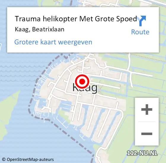 Locatie op kaart van de 112 melding: Trauma helikopter Met Grote Spoed Naar Kaag, Beatrixlaan op 9 oktober 2021 04:05