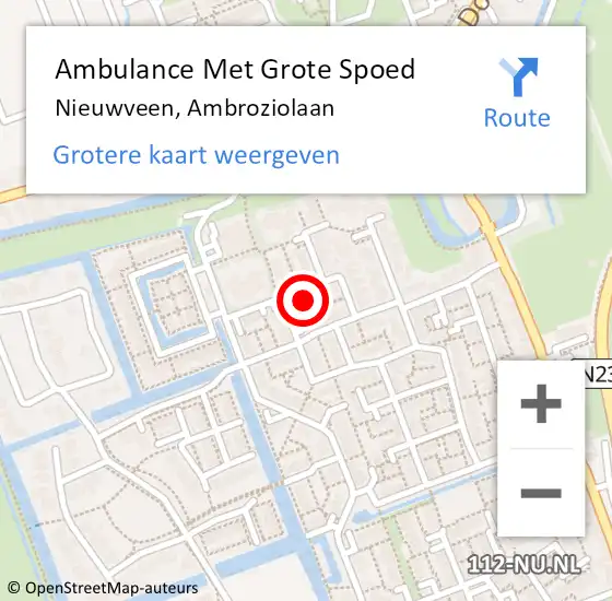 Locatie op kaart van de 112 melding: Ambulance Met Grote Spoed Naar Nieuwveen, Ambroziolaan op 9 oktober 2021 06:51