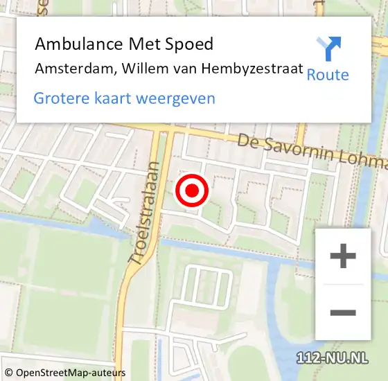 Locatie op kaart van de 112 melding: Ambulance Met Spoed Naar Amsterdam, Willem van Hembyzestraat op 9 oktober 2021 12:13