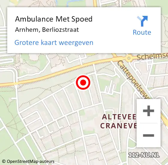 Locatie op kaart van de 112 melding: Ambulance Met Spoed Naar Arnhem, Berliozstraat op 9 oktober 2021 14:35