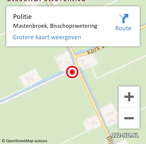 Locatie op kaart van de 112 melding: Politie Mastenbroek, Bisschopswetering op 9 oktober 2021 14:43