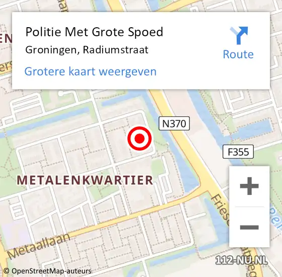Locatie op kaart van de 112 melding: Politie Met Grote Spoed Naar Groningen, Radiumstraat op 9 oktober 2021 19:09
