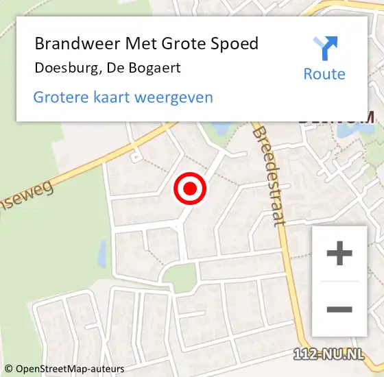 Locatie op kaart van de 112 melding: Brandweer Met Grote Spoed Naar Doesburg, De Bogaert op 9 oktober 2021 19:27