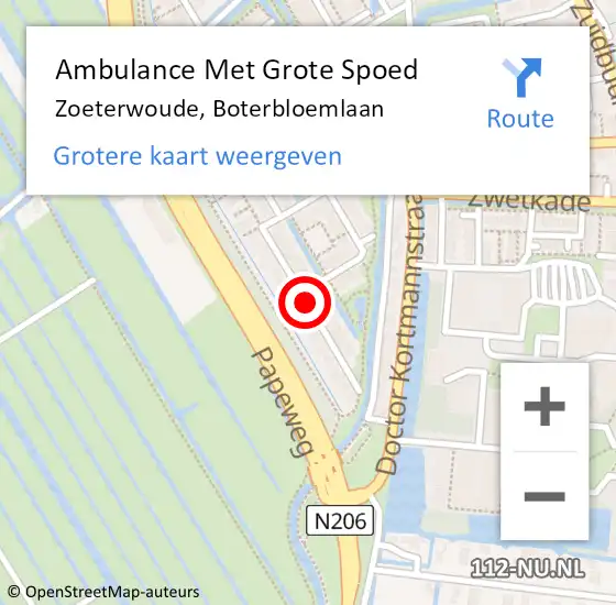 Locatie op kaart van de 112 melding: Ambulance Met Grote Spoed Naar Zoeterwoude, Boterbloemlaan op 9 oktober 2021 22:51