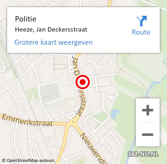 Locatie op kaart van de 112 melding: Politie Heeze, Jan Deckersstraat op 9 oktober 2021 23:28