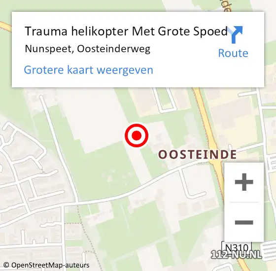 Locatie op kaart van de 112 melding: Trauma helikopter Met Grote Spoed Naar Nunspeet, Oosteinderweg op 10 oktober 2021 00:35