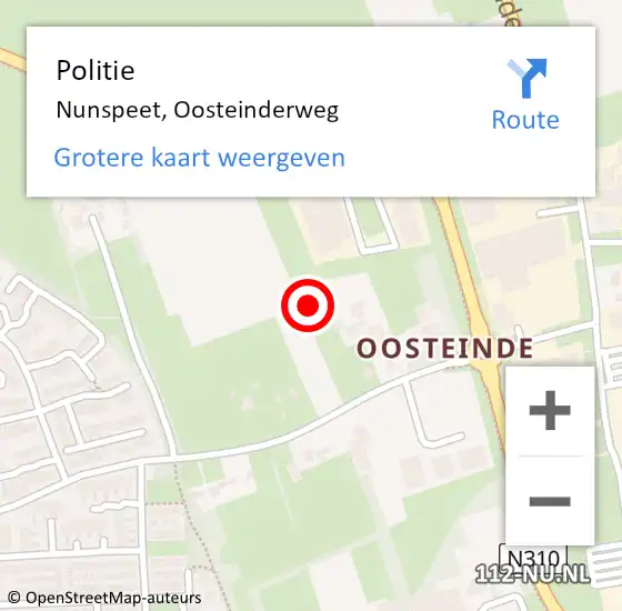 Locatie op kaart van de 112 melding: Politie Nunspeet, Oosteinderweg op 10 oktober 2021 01:06