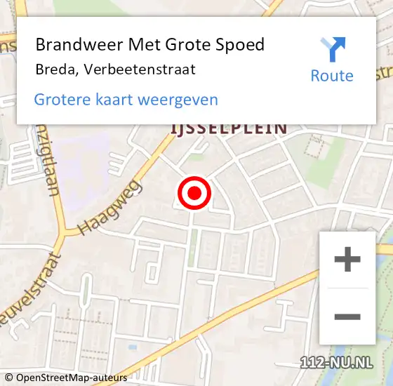 Locatie op kaart van de 112 melding: Brandweer Met Grote Spoed Naar Breda, Verbeetenstraat op 10 oktober 2021 02:31
