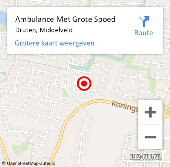 Locatie op kaart van de 112 melding: Ambulance Met Grote Spoed Naar Druten, Middelveld op 10 oktober 2021 02:40