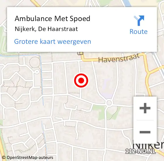 Locatie op kaart van de 112 melding: Ambulance Met Spoed Naar Nijkerk, De Haarstraat op 10 oktober 2021 03:10