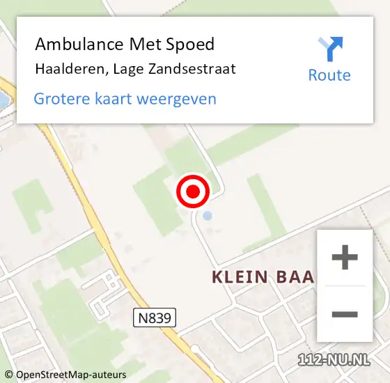 Locatie op kaart van de 112 melding: Ambulance Met Spoed Naar Haalderen, Lage Zandsestraat op 10 oktober 2021 03:29