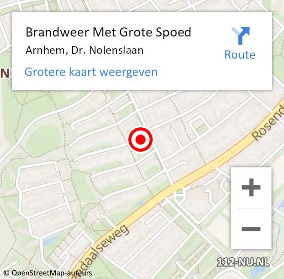 Locatie op kaart van de 112 melding: Brandweer Met Grote Spoed Naar Arnhem, Dr. Nolenslaan op 10 oktober 2021 04:21