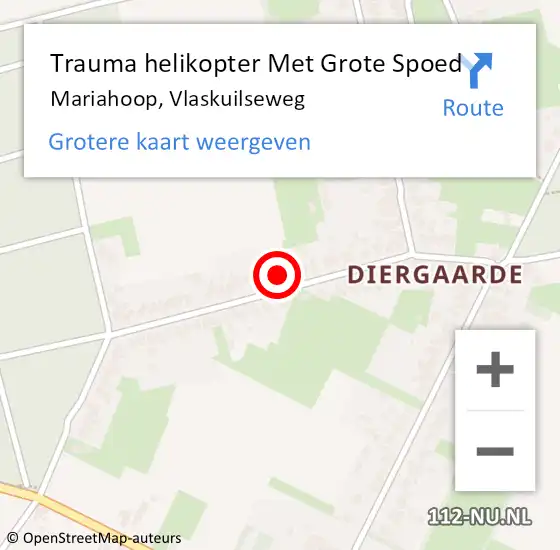 Locatie op kaart van de 112 melding: Trauma helikopter Met Grote Spoed Naar Mariahoop, Vlaskuilseweg op 10 oktober 2021 07:07