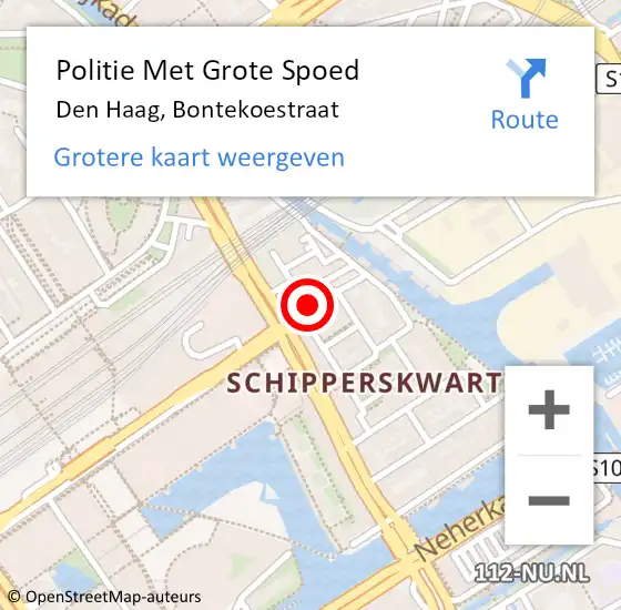Locatie op kaart van de 112 melding: Politie Met Grote Spoed Naar Den Haag, Bontekoestraat op 10 oktober 2021 09:59