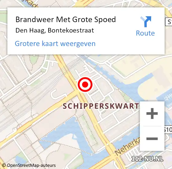 Locatie op kaart van de 112 melding: Brandweer Met Grote Spoed Naar Den Haag, Bontekoestraat op 10 oktober 2021 09:59