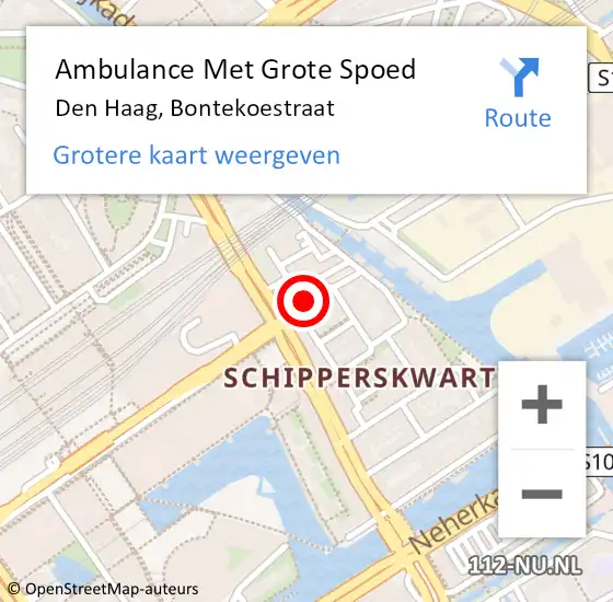 Locatie op kaart van de 112 melding: Ambulance Met Grote Spoed Naar Den Haag, Bontekoestraat op 10 oktober 2021 10:03