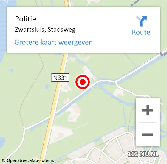 Locatie op kaart van de 112 melding: Politie Zwartsluis, Stadsweg op 10 oktober 2021 10:26