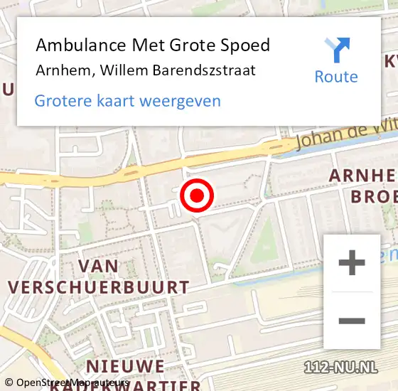 Locatie op kaart van de 112 melding: Ambulance Met Grote Spoed Naar Arnhem, Willem Barendszstraat op 10 oktober 2021 13:21